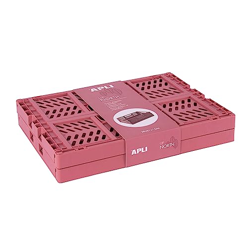 APLI 19557-2er Pack Faltbare Stapelboxen Korallenrosa Maße 29 x 21 x 12 cm, Körbe ideal zum Sortieren, Organisieren und Aufbewahren von Gegenständen von APLI