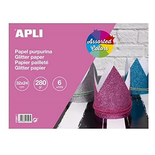 APLI 17597 - Verschiedene Glitzer-Papierblock, 6 Blatt, 32 x 24 cm von APLI