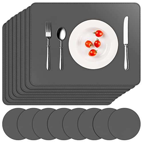 APLKER Platzsets Abwaschbar 8er Set, Platzset Lederoptik Kunstleder Wasserdicht PVC Tischsets und Untersetzer, Platzdeckchen Leder für Hause Küche Restaurant, 16 x 12 Zoll von APLKER