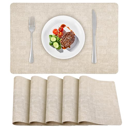 APLKER Tischsets Abwaschbar Leder, Doppelseitigen Platzset 6er Set rutschfest Platzdeckchen Leder Kunstleder Tischset, 40 x 30 cm Beige von APLKER