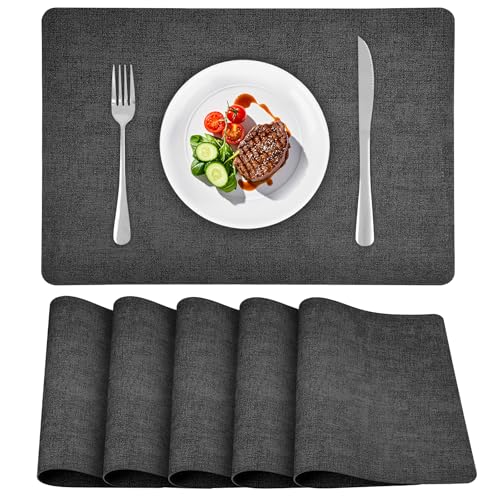 APLKER Tischsets Abwaschbar Leder, Doppelseitigen Platzset 6er Set rutschfest Platzdeckchen Leder Kunstleder Tischset, 40 x 30 cm (Dunkelgrau, 15.8 x 11.8 Zoll) von APLKER