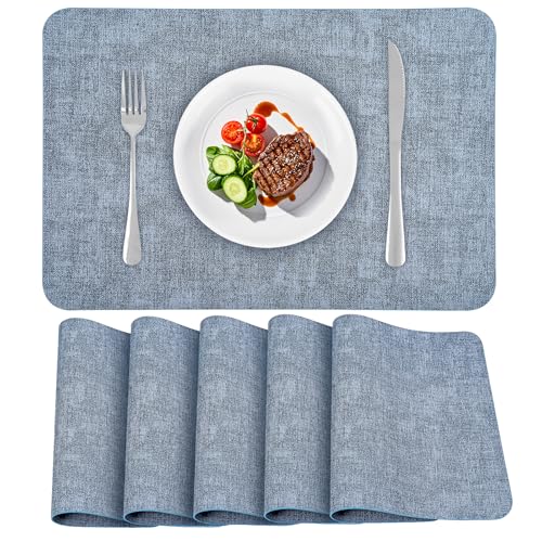 APLKER Tischsets Abwaschbar Leder, Doppelseitigen Platzset 6er Set rutschfest Platzdeckchen Leder Kunstleder Tischset, 40 x 30 cm Blau von APLKER