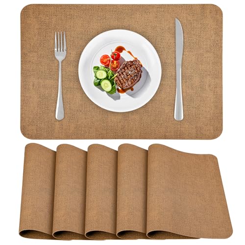 APLKER Tischsets Abwaschbar Leder, Doppelseitigen Platzset 6er Set rutschfest Platzdeckchen Leder Kunstleder Tischset, 40 x 30 cm Hellbraun APLKER Tischsets Abwaschbar Leder, Doppelseitigen Platzset 6er Set rutschfest Platzdeckchen Leder Kunstleder Tischset, 40 x 30 cm Hellbraun von APLKER
