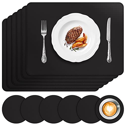 APLKER Tischset Leder 6er Set - Kunstleder Platzset Abwaschbar, Hitzebeständig Doppelseitigen Wasserdicht Platzdeckchen Lederoptik mit Tischuntersetzer rutschfest, 16 x 12 Zoll,Schwarz APLKER Tischset Leder 6er Set - Kunstleder Platzset Abwaschbar, Hitzebeständig Doppelseitigen Wasserdicht Platzdeckchen Lederoptik mit Tischuntersetzer rutschfest, 16 x 12 Zoll,Schwarz von APLKER