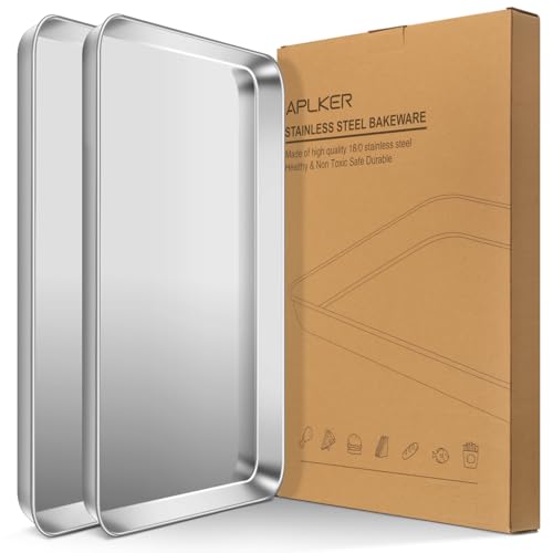 APLKER Backblech, Edelstahl Kuchenblech 2er Set, Rechteckige Ofenblech Pizzablech Fettpfanne für Backofen und Servieren, 40,5 x 30,5 x 2,5 cm, Leicht zu Reinigen＆ Spülmaschinenfest von APLKER
