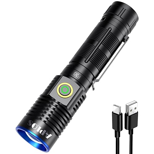 APLOS F30 Zoom Taschenlampe LED Wiederaufladbar, 3000 Lumen dimmbare Taschenlampe, EDC taktische Taschenlampe, zoombar und stufenlos dimmbar Flashlights Torch für Camping Wandern Notfälle von APLOS