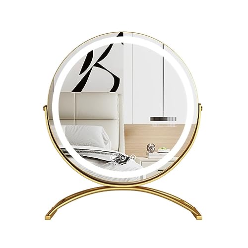 APLUSH 360° Drehbarer Schminkspiegel, HD-Kosmetikspiegel mit Beleuchtung, Smart Touch Control, 3 Farben Dimmbar, Metallrahmen (Color : Gold, Size : 30 * 36CM/11.8 * 14.2IN) von APLUSH