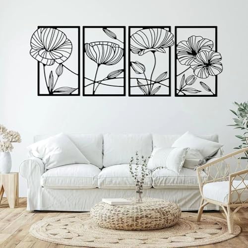APLUSH 4 Stück Lotusblumen Wanddekoration Aus Metall, Moderne Abstrakte Florale Ästhetische Linienkunst, Minimalistische Hängende Wandskulptur Für Wohnzimmer, Büro, Yoga Raum,Schwarz APLUSH 4 Stück Lotusblumen Wanddekoration Aus Metall, Moderne Abstrakte Florale Ästhetische Linienkunst, Minimalistische Hängende Wandskulptur Für Wohnzimmer, Büro, Yoga Raum,Schwarz von APLUSH