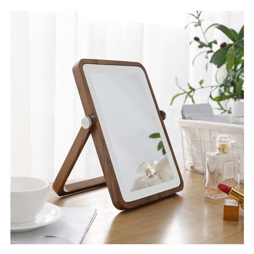 APLUSH Quadratischer LED-Schminkspiegel Aus Massivem Holz, Faltbarer Desktop-Reisespiegel Mit Licht, Smart Touch, Stufenloses Dimmen, Tragbarer Reisespiegel(C) von APLUSH