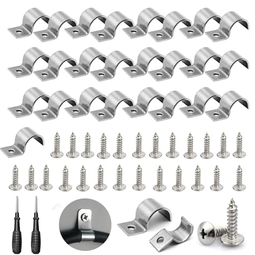 25 Stück Metallkabelschellen Edelstahl Einzelloch Kabelschellen Ø 2/4/6/8/10/12 mm Kabelhalter Schlauchschnalle mit Kreuzschlitz Schraubenzieher und Befestigungsmittel (Ø 2mm) von APMGONT