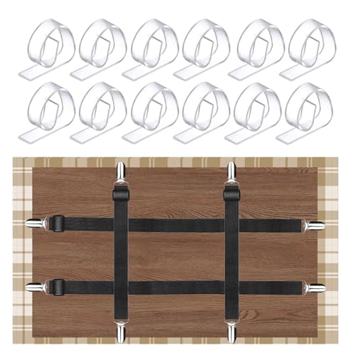 APMGONT 16 Stück Tischdeckenklammern, Transparent Tischdecken Halterung mit 4 Stück Tischdeckenhalter Elastische Transparent Tischdeckenhalter Klemmen Set für Picknicks Partys Hochzeiten (Schwarz) von APMGONT