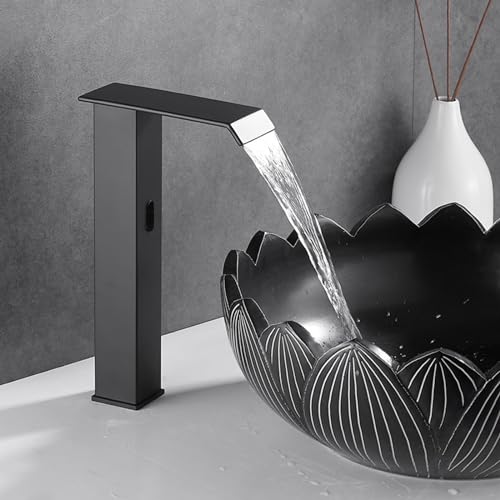 Waschtischarmaturen, Sensor-Wasserhahn, Wasserfall-Wasserhähne für Badezimmer, Messing, Badezimmer, automatischer berührungsloser Sensor-Wasserhahn, batteriebetrieben, schwarz, hohe Waschtischarmaturen, Sensor-Wasserhahn, Wasserfall-Wasserhähne für Badezimmer, Messing, Badezimmer, automatischer berührungsloser Sensor-Wasserhahn, batteriebetrieben, schwarz, hohe von APMNRFWE