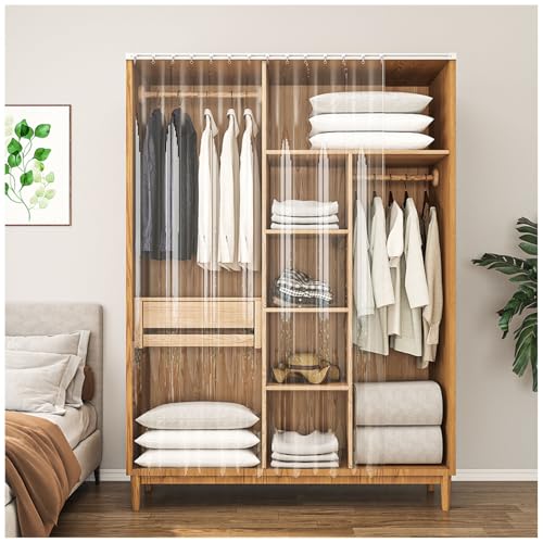 APMOE Schranktürvorhang, Staubdichter/Wasserdicht Schrank Vorhang Zum Schieben, Transparent Regal Vorhang für Offene Schränke, Schuhhänge und Sogar Waschküchen(120x150cm) von APMOE