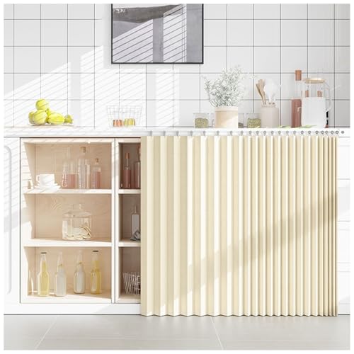 APMOE Schrankvorhänge für Küche, Schrankvorhang Staubdichter Vorhang für Regale, Café-Vorhang Staubdichte Schuhschrankvorhänge Multifunktionsvorhänge mit Gleitschienen(Beige,115x200cm) von APMOE