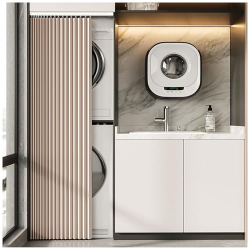 APMOE Schrankvorhang, Schatten Schrank Vorhang Zum Schieben Staubdichter Vorhang Regal mit Gleitschienen Schrankvorhänge Küche für Küche, Badezimmer Vorhänge(Khaki,Curtain H 180cm/80cm Track) von APMOE