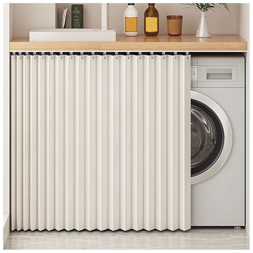 APMOE Schrankvorhang, Staubdichter Vorhang für Regale Schrank Vorhang Zum Schieben Schrank Schatten Vorhan Wasserdicht Schrankvorhänge Küche für Regale(Beige,Curtain H 85cm/65cm Track) von APMOE