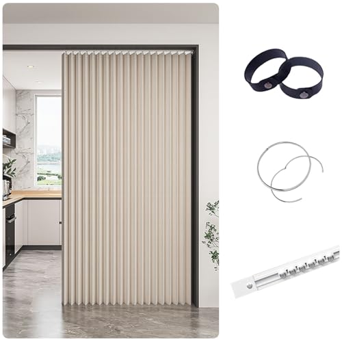 APMOE Türvorhang Kein Bohren, Verdunkelungsvorhang für Fenster und Türen Zu Hause mit Gleitschienen Sichtschutzvorhang, Schrank Vorhang Zum Schieben Staubdichter Vorhang für Regale(Beige,100x220cm) von APMOE
