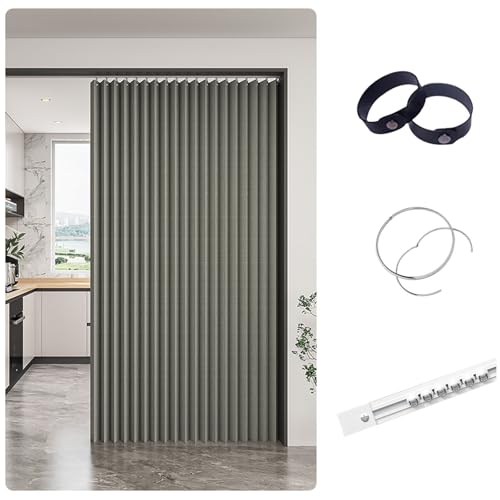 APMOE Türvorhang Kein Bohren, Verdunkelungsvorhang für Fenster und Türen Zu Hause mit Gleitschienen Sichtschutzvorhang, Schrank Vorhang Zum Schieben Staubdichter Vorhang für Regale(Grau,100x200cm) von APMOE