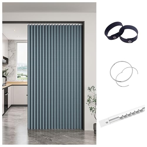 APMOE Türvorhang Kein Bohren, Verdunkelungsvorhang für Fenster und Türen Zu Hause mit Gleitschienen Sichtschutzvorhang, Schrank Vorhang Zum Schieben Staubdichter Vorhang für Regale(Blau,80x180cm) von APMOE