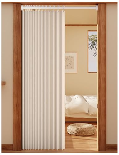 APMOE Türvorhang mit Teleskopstange, Ohne Bohren Türvorhang Kälteschutz, Raumteiler Vorhang Schallschutz Falttüren Innentüren(Weiß,Rod 100-120cm/curtain 120x250cm) von APMOE