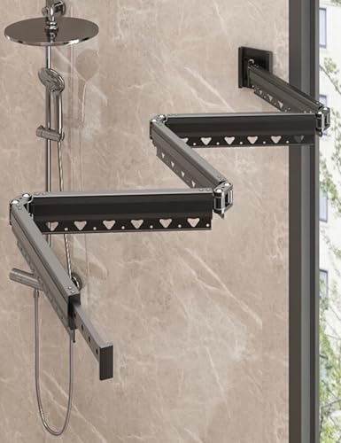 Faltbarer Duschvorhang Schimmelresistent mit Duschvorhangstange L/U Form Ecke, Duschvorhang Leinen Wasserdicht Waschbar für Badezimmer Badewanne, Punch/Paste-Installation(Dark gray,197 cm) von APMOE