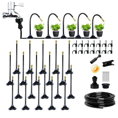 360° Curved Garden Automatic Irrigation System,Tröpfchenbewässerungsbausätze,Bewässerungssystem Garten Düsen Spritzen,Nebeldüse für Gärten Sprinkler Gewächshäuser (20m Schlauch,20 Düsen) von APODESS