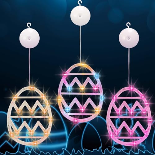 APODESS 3stk Led Ostereier zum Aufhängen Osterdeko Led Osterbeleuchtung Frühlingsdeko Ostern Deko Fenster Innen Fensterlicht Oster Fensterdeko mit Saugnäpfe für Innenräume Balkon von APODESS