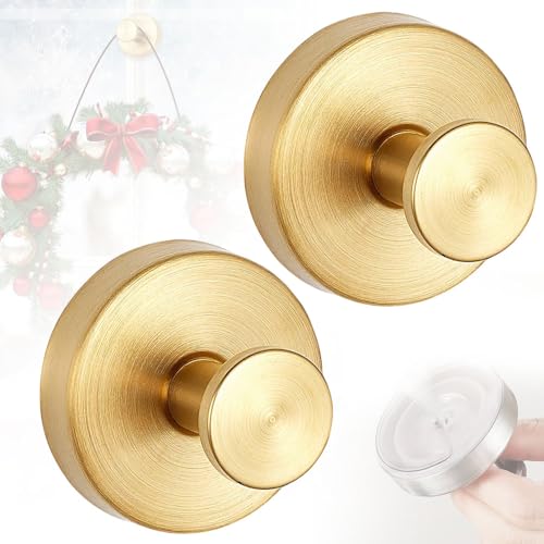 APODESS Saugnapf Haken für Kränze auf Glas,2025 Neu Saugnapf Haken ohne Bohren Kranzhalter für Haustür, Metall Handtuchhaken für Dusche, Fenster, Badezimmerspiegel (Gold,2 Stück) von APODESS