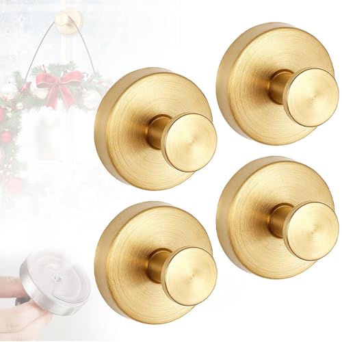 APODESS Saugnapf Haken für Kränze auf Glas,2025 Neu Saugnapf Haken ohne Bohren Kranzhalter für Haustür, Metall Handtuchhaken für Dusche, Fenster, Badezimmerspiegel (Gold,4 Stück) von APODESS
