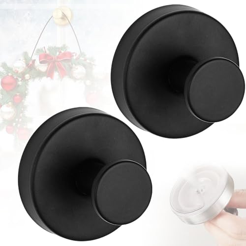 APODESS Saugnapf Haken für Kränze auf Glas,2025 Neu Saugnapf Haken ohne Bohren Kranzhalter für Haustür, Metall Handtuchhaken für Dusche, Fenster, Badezimmerspiegel (Schwarz, 2 Stück) von APODESS
