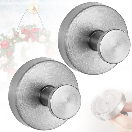 APODESS Saugnapf Haken für Kränze auf Glas,2025 Neu Saugnapf Haken ohne Bohren Kranzhalter für Haustür, Metall Handtuchhaken für Dusche, Fenster, Badezimmerspiegel (Silber,2 Stück) von APODESS