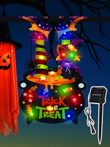 APODESS Solar Hexenbeine Halloween Deko Outdoor Hexe Garten Hexenkessel Beleuchtung Hängedeko Kessel Hängend Hexen Licht für Draußen Wandbehang Hexenparty von APODESS