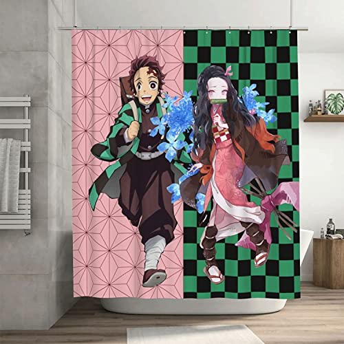 Anime Kamado Tanjirou Duschvorhang Demon Slayer Textil-Vorhang Polyester Badvorhang Shower Curtains Anti-Schimmel Wasserdichter (120x180cm, Demon1) von APOH