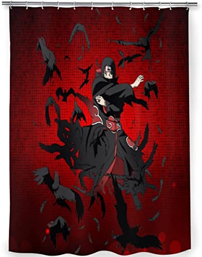 Anime Uchiha Itachi Duschvorhang Akatsuki Textil-Vorhang mit 12 Duschvorhängeringen fur Badezimmer/Badewannen Polyester (150x180cm, Itachi2) von APOH