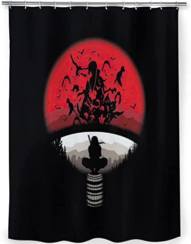 Anime Uchiha Itachi Duschvorhang Akatsuki Textil-Vorhang mit 12 Duschvorhängeringen fur Badezimmer/Badewannen Polyester (180x180cm, Itachi1) von APOH