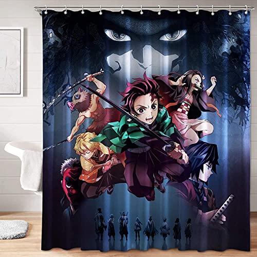 Demon Slayer Duschvorhang Anime Kinder Textil-Vorhang Polyester Badvorhang mit 12 Duschvorhängeringen Kamado Tanjirou Fanartikel (120x180cm, Demon1) von APOH