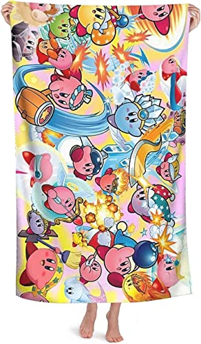 Kirby Kinder Strandtuch Mikrofaser Groß Badetuch fur Spielfans,Bunt Strandhandtuch Für Tochter Geschenke,Weich Pflegeleicht Handtuch (150x100cm, Kirby2) von APOH