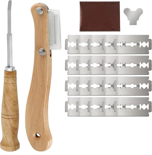 2 Stück Brot Lahm Scoring Tool Set, Edelstahl Holzgriff Set, Teigmesser Baguettemesser mit 20 Rasierklinge Gebogene Brotmesser Ritzmesser für DIY Brotteig Muster Schneide Werkzeug 2 Stück Brot Lahm Scoring Tool Set, Edelstahl Holzgriff Set, Teigmesser Baguettemesser mit 20 Rasierklinge Gebogene Brotmesser Ritzmesser für DIY Brotteig Muster Schneide Werkzeug von APOMOONS
