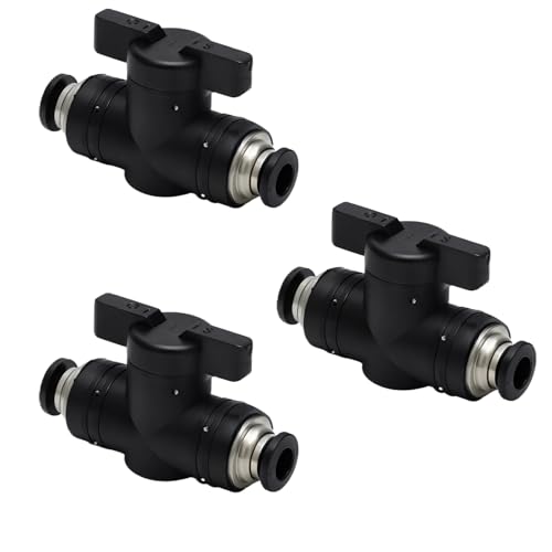 3 PCS Pneumatik Steckverbinder 6mm,Luftdurchfluss Regelventil mit Schnellanschluss Pneumatischer Kugelhahn mit Absperrhahn Luftschlauchverschraubungen Schwarz für Heimwerkstatt,Auto,Industrie von APOMOONS