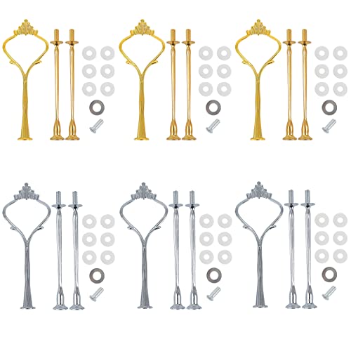 6 Set Etageren Stangen Set, Basicon Etagere Bausatz, Metallstangen Etagerenhalter Mittellochausstech 2 bis 3 stufig für Hochzeitstorte Tortenhalter Tortenständer Torten Etagere 3 etagen, Silber Gold von APOMOONS