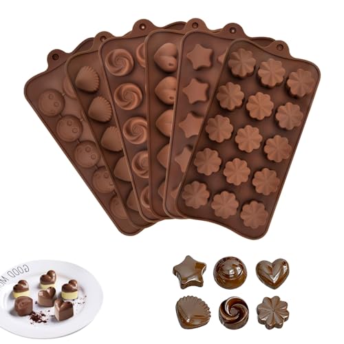 APOMOONS 6 Stück Silikon Schokoladenformen 3D Schokolade Silikonform Formen Verschiedene Antihaft Pralinenform Silikon Backform für Backen Schokolade, Süßigkeiten, Gelee, Eiswürfel von APOMOONS