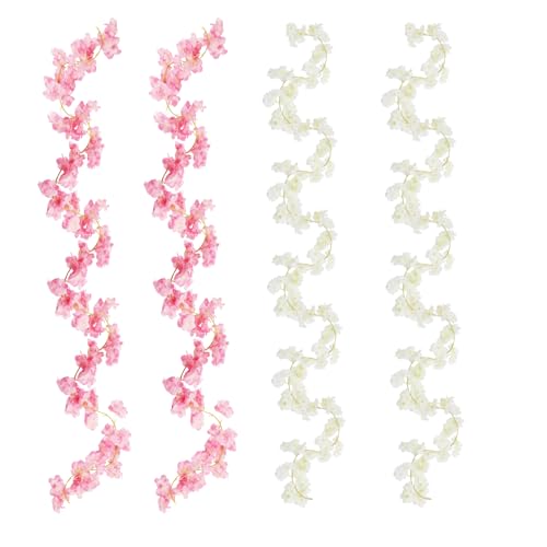 APOMOOMS 4 Stück Kirschblüten Deko Blumengirlande Künstlich Frühling Künstliche Girlande Blumen Kunstblumen Blumenranke Hängend für Hochzeit Party Garten Zimmer Bogen Wände Deko 1.8M (Rosa,Weiß) von APOMOONS