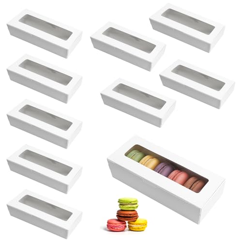 APOMOONS 10 Stücke Macaron Box, Transparent Verpackung Box, Macaron Verpackungsboxen mit Klarem Fenster, Cupcake Schachteln für Kekse Desserts Donut Cupcakes Muffins (Weiß) von APOMOONS