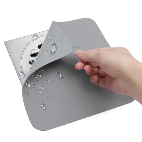 APOMOONS 2 Stück Bodenablauf Abdeckung, 20×20cm Silikon Quadrat Geruchsverschluss Bodenablauf, Bodenablaufmatte, Anti-Geruchs Abflussstopfen Dusche für Küche, Badezimmer, Toilette (Grau) von APOMOONS