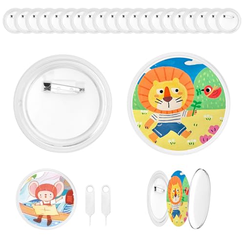 APOMOONS 20 Stück Buttons Selber Machen Set mit 2 Anstecknadel, DIY Buttons zum Selbstgestalten, Acryl Button Rohlinge 58 mm Pins Anstecker für Foto Karten Namensschilder Kleidung von APOMOONS