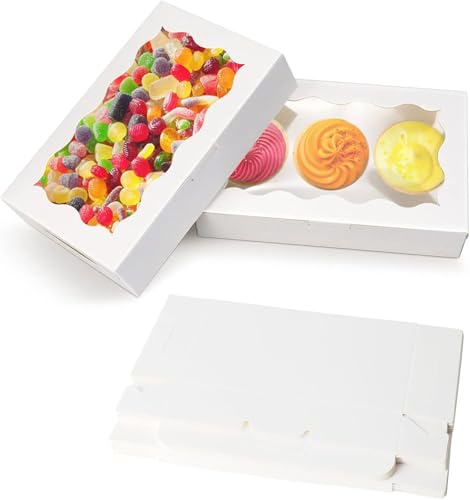 APOMOONS 20 Stück Keksschachtel mit Sichtfenster Braune Papier Cupcake Box Kraftpapier Gebäckkarton 17,8 x 11 x 3,9 cm Tortenschachtel mit Klarem Fenster Karton Snackbox Desserts Muffin von APOMOONS