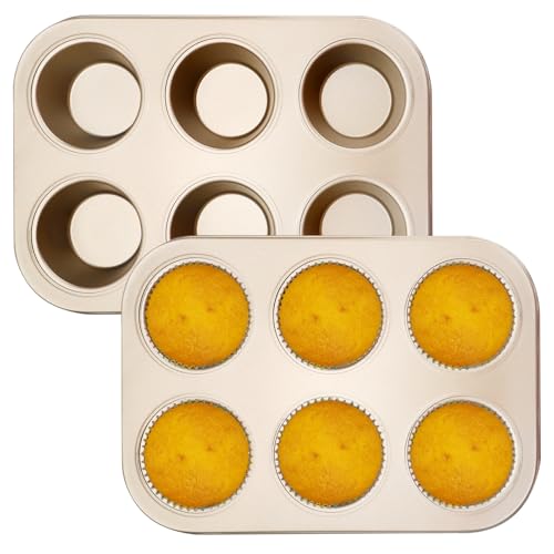 APOMOONS 2er Pack Karbonstahl Muffinblech für 6 Muffins - Muffinform - Antihaftbeschichtet Backform - Geeignet für das Backen von Muffins, Cupcakes, Kuchen und Pudding von APOMOONS
