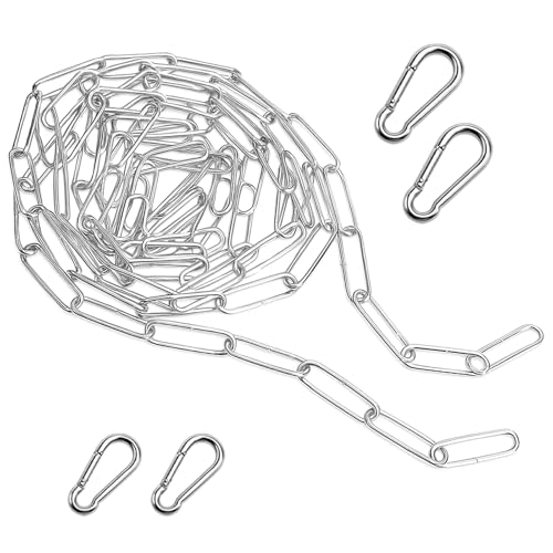 APOMOONS 3 Meter Gliederkette Meterware Edelstahlkette Metallkette zum Aufhängen Metall Ketten Ankerkette Rundstahlkette Verzinkte mit 4 Karabiner für Hundekette Schaukeln Hängesessel Wäscheleine 3mm von APOMOONS