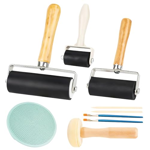 APOMOONS 3 STK Linoldruck, Rubber Brayer Roller, Robuste Andrückrolle mit 1 Pilzwalze und 1 Gravur für Druckgrafiken Stempeln Drucken Tinten Tapeten und Kunsthandwerk(2.4 inch,4 inch,5.9 inch) von APOMOONS