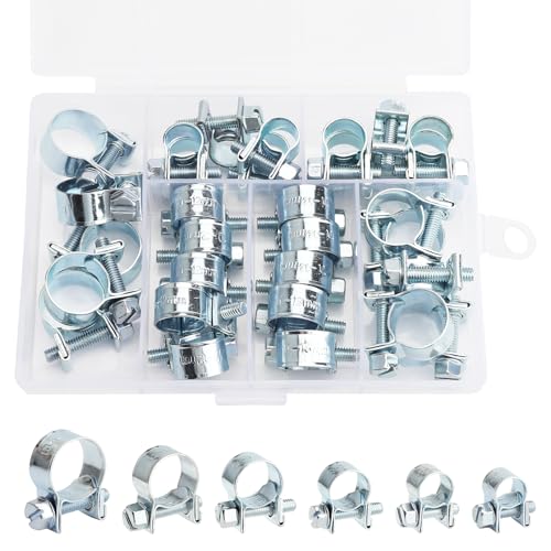 APOMOONS 30 Stück Mini Schlauchschellen Set, 7-15mm 6 Größen Gelenkbolzenschelle, Einstellbar Schlauchschelle, Schlauchklemme für Wasserrohr Auspuffrohr Benzinrohr Kraftstoffleitungs von APOMOONS